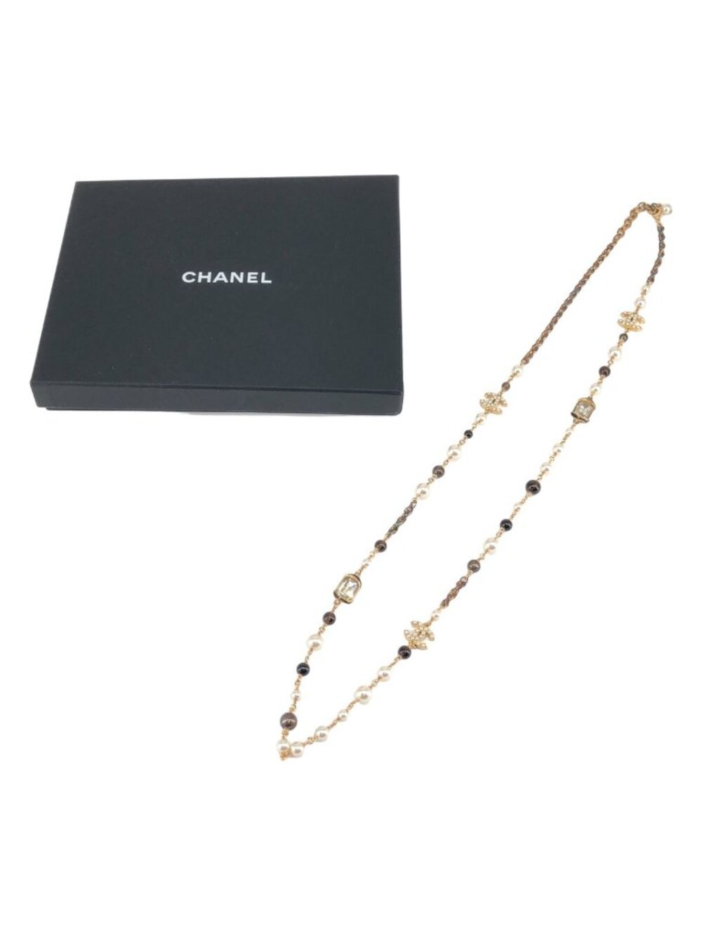 Chanel CC Logo Pearl Long Necklace Multicolor